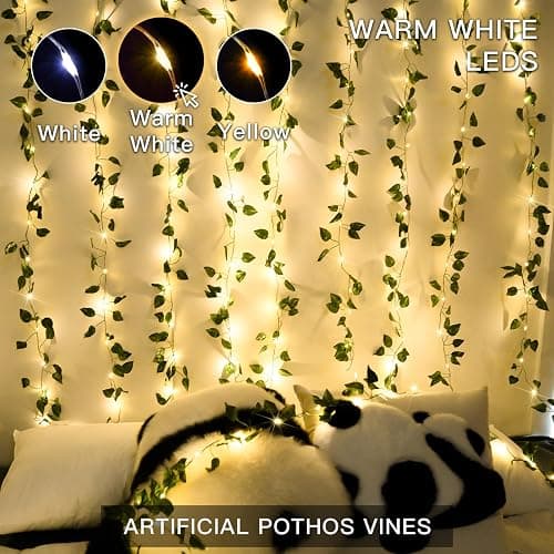 suddus Vine with Fairy Lights Battery Operated, 33ft100 LED Pothos String Lights with Remote, Leaf Lights for Bedroom, Room, Wall, Garden, Party, Wedding Decor(Warm White) thumbnail 3