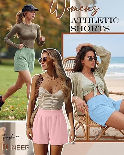 Neer 3 Pack Women's Athletic Shorts Lightweight 5'' High Waisted Elastic Wide Leg Yoga Lounge Casual Workout with Pockets thumbnail 4