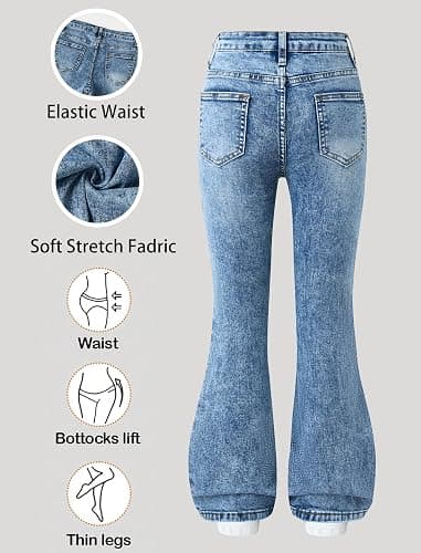 Peakpride Girls Jeans Flare High Elastic Waist Denim Pants Bell Bottom Stretch Cute Y2K Streetwear with Pockets 7-14Y thumbnail 7