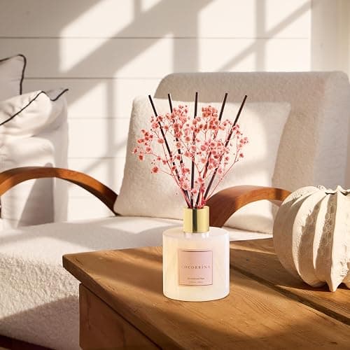 Cocorrína Premium Reed Diffuser Set with Preserved Baby's Breath & Cotton Stick Sandalwood Rose | 6.7oz Scent Fragrance Oil Diffuser for Bedroom Bathroom Home Décor thumbnail 4