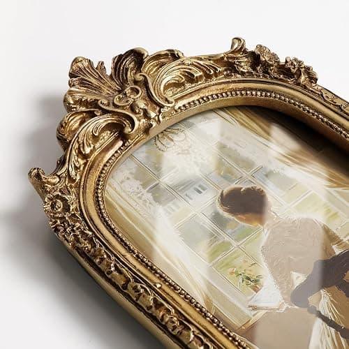 Cuspin Vintage 4x6 Picture Frame, Gold Ornate Resin Frames with Plexiglass Front for Tabletop and Wall Mounting, Antique Arched Photo Frame for Home Office Decor thumbnail 4