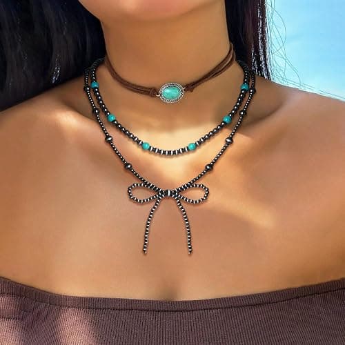 Navajo Pearl Bow Necklace Western Jewelry for Women Cowgirl Turquoise Necklaces Jewelry - 1 thumbnail 4