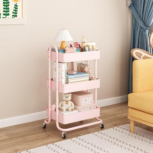 MIOCASA 3-Tier Metal Utility Rolling Cart, Heavy Duty Multifunction Cart with Lockable Casters, Easy to Assemble, Suitable for Office, Bathroom, Kitchen, Garden thumbnail 6