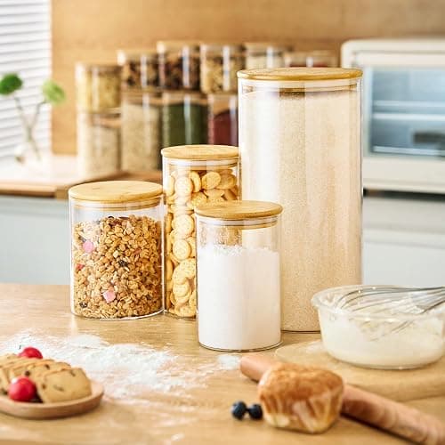 HomArtist 21oz - 4 Pack Glass Jars with Bamboo Lids, Glass Food Storage Containers with Airtight Lids, Air Tight Pantry Storage Containers for Coffee, Sugar, Spice, Meal Prep Jars for Salad & Fruit thumbnail 7