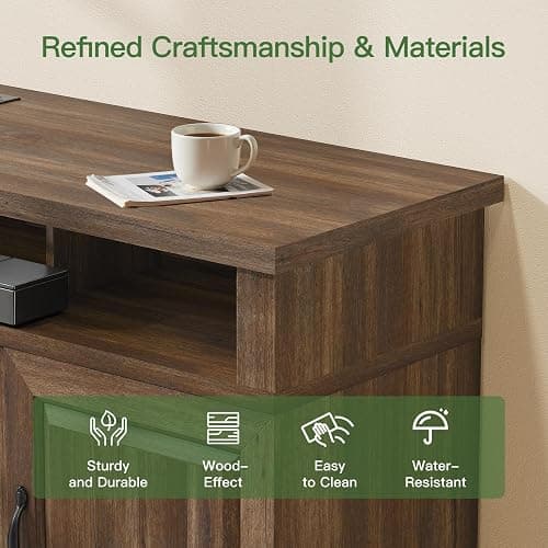 Marsail 70" Rustic Farmhouse TV Stand, Entertainment Center Fits TVs up to 80 Inch, Storage Cabinets, Adjustable Shelves & Built-in Power Outlets, for Living Room, Dark Brown thumbnail 7