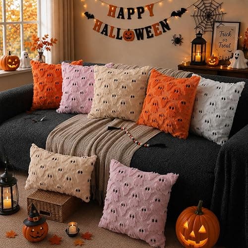 DFXSZ Halloween Pillow Covers 12x20 Beige Ghost Plush Halloween Decor095B12 | Soft Plush Faux Fur Halloween Pillowcases,for Chair Sofa Bedroom Living Room Home Thanksgiving Decor thumbnail 6