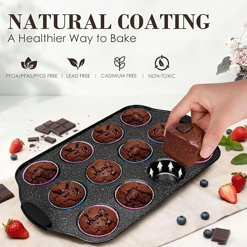 Baking Pans Set Nonstick, Bakeware Sets Stackable with Silicone Handles, AIVIKI 22 Pieces Oven Pan for Cooking Including Baking Cookie Sheet with Rack, Roast Pan, Cake Pan, Loaf Pan, Muffin Pan, Black thumbnail 5