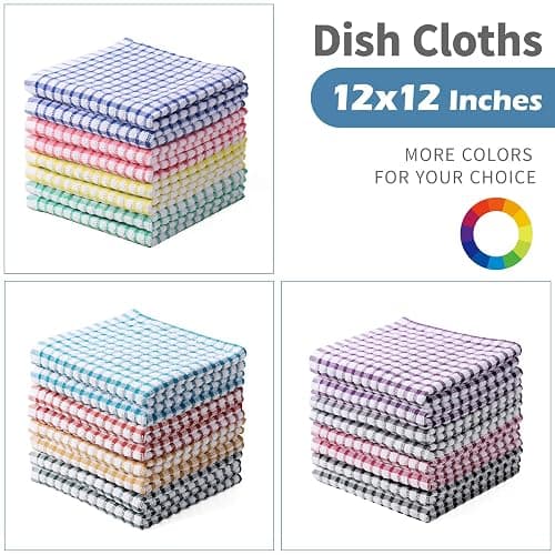 Oeleky Kitchen Dish Rags for Washing Dishes, 100% Cotton Dish Cloths | Good absorption, for cleaning drying wiping, dish cloths ,quick dry, 100% cotton,12x12 inches, pack 8, small dish towels thumbnail 7