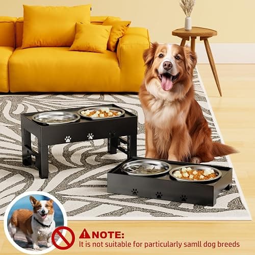 LAKIPETN Elevated Dog Bowls with 2 Stainless Steel Bowls, Raised Dog Food Bowl Stand 5 Height Adjustable (3.1", 9", 10", 11", 12") Non-Slip Feeder Station Set for Medium and Large Dogs - Black thumbnail 7