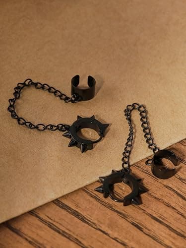 Sacina Goth Punk Black Ear Cuff Spike Earrings, Gothic Emo Punk Grunge Earrings, Goth Jewelry, Christmas Jewelry Gifts for Women thumbnail 6