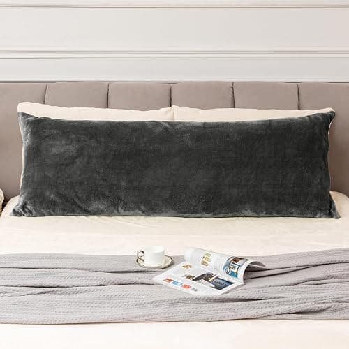 BEDELITE Body Pillow Cover with Zipper Closure, Super Soft and Cozy Fuzzy Fleece Pillowcase 20 x 54 Inches, Luxury Fluffy Plush Long Body Pillow Pillowcase for All Seasons(Dark Gray) thumbnail 9