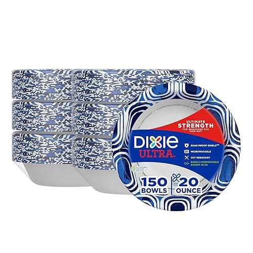 Dixie Ultra, Large Paper Bowls, 20 Oz, 150 Count (6 packs of 25 bowls), Microwave Safe, Compostable, Disposable Bowls Great For Breakfast, Lunch, And Dinner Meals - Image 1