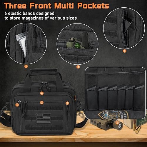 ITHWIU Pistol Case, Gun Range Bags For 2 Pistols 6 Magazines Carrying Shooting Bag with Lockable Zipper for Shooting Range Outdoor Hunting thumbnail 3