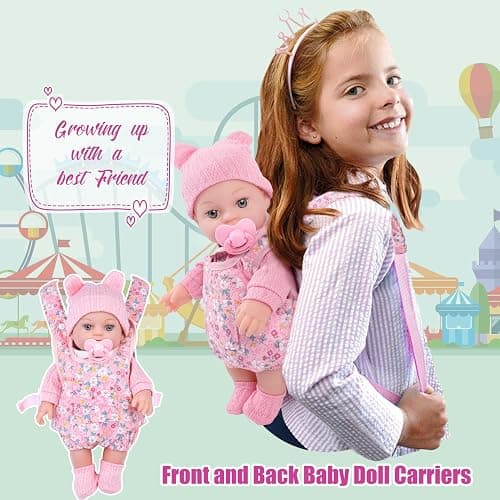 DOTVOSY 12" Baby Doll Set with Clothes and Baby Carrier for Dolls Reborn Baby Doll Accessories Include Feeding Bottles Nipple Toy Stuffs for Kids Age 3+ thumbnail 2