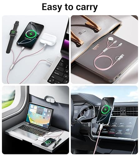 Temdan for Travel Vacation Essentials,3 in 2 USB C Cable for Apple Watch Charger/iPhone 17 Charger/Lightning,Multi Charging Cable Cord,Camping Essentials,Designed for iWatch &iPhone 16-12-5FT Pink thumbnail 7
