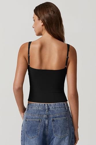 QINSEN Women's V Neck Tank Tops Double Lined Adjustable Strap Camisole Shirt thumbnail 5
