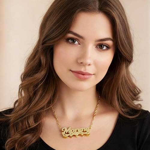 CNPUIEIL Double Plated Name Necklace Personalized Name Plate Necklaces Custom Name Necklace with Heart 18k Gold Plated Nameplate Customized Name Necklaces for Women thumbnail 7