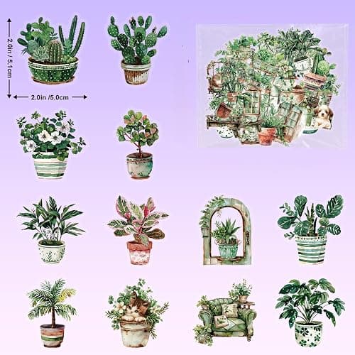 100PCS Green Plant Transparent Stickers,Potted Plant Floral Decals Stickers for Scrapbook Laptop Water Bottles Phone Guitar Decals for Kids Teens Adults (Green Plants) thumbnail 7