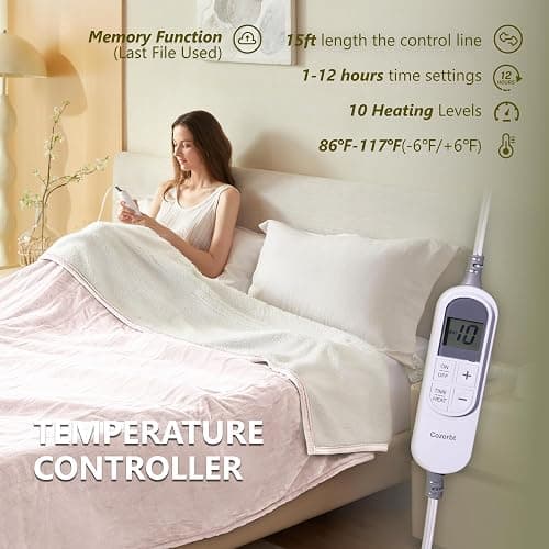 Cozorbt Heat Blanket 50”x60” Throw,Soft Flannel & Sherpa Reversible Electric Blanket with 10 Heat Settings,12 Timer Setting and 3 Hours Auto-Shut Off,ETL Certified Machine Washable,Pink thumbnail 5