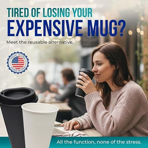 Rolling Sands USA Made 16 oz Reusable Coffee Cups with Lids 2 Pk, To Go Travel Cups, Hot or Cold Drinks, Dishwasher and Microwave Safe, Black thumbnail 3