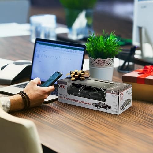 QFX Bluetooth 1968 Retro Muscle Car Replica Speaker, Dual 2-inch Speakers, Hands Free Link, Built-in Microphone, FM Radio and LED Party Lights, Black - BT-1968-BLK | Dual 2" Speakers, Hands-Free Link, Built-In Microphone, FM Radio, LED Party Lights thumbnail 8