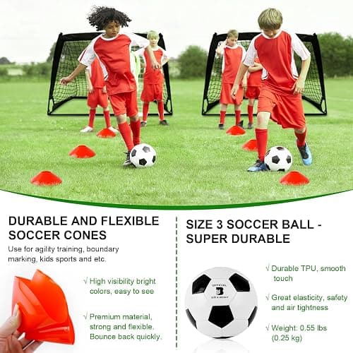 Kids Soccer Goals for Backyard Set - 2 Pack of 4' x 3' Portable Pop Up Soccer Nets, Training Equipment with Soccer Ball, Soccer Set for Kids Toddler and Youth Outdoor Games, Sports, Gifts thumbnail 5