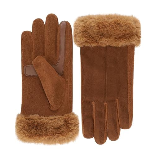 isotoner womens Water Repellent Touchscreen Stretch Mya Faux Fur Cuff Gloves - Image 1