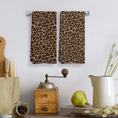 Qeheb Trendy Funky Retro Leopard Kitchen Towels Set of 2, Cheetah Decor Hand Towels for Bathroom, Leopard Print Decorative Dish Tea Towels for Kitchen Decor, Cheetah Bathroom Decor, 16X24In thumbnail 2