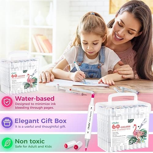 Ohuhu Markers for Adult Coloring Books No Bleeding 60 Colors Water-based Dual Tips Coloring Markers for Kids Adults Beginners Drawing Pens for Journaling Lettering (Brush & Chisel) thumbnail 8