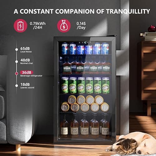 Icyglee Beverage Refrigerator Cooler, 126 Can Mini Fridge with Glass Door for Wine, Soda Beer, Beverage Cooler for Home, Bar, Office with Adjustable Removable Shelves, Black thumbnail 7