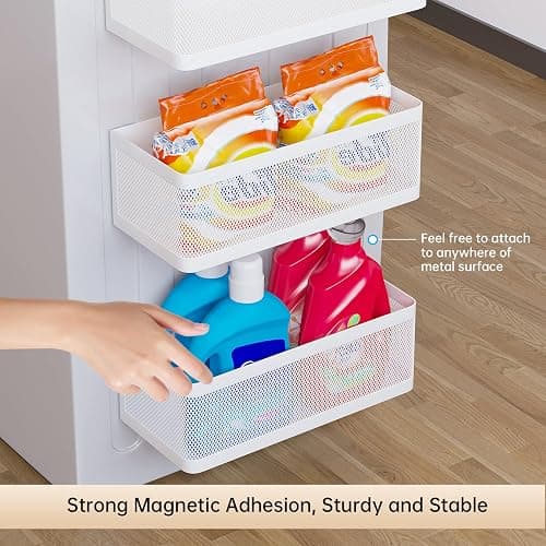 Magnetic Shelf for Washing Machine Magnetic Organizer for Laundry Washing Machine Shelf Hanging Basket Storage Magnetic Fridge Shelves Spice Rack for Refridgerator (White, L13.78in*W5.12in*H3.94in) thumbnail 5