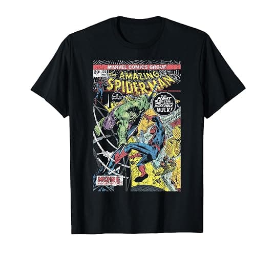 Marvel Comics Spider-Man and Hulk Retro Comic Book Cover T-Shirt - Image 1