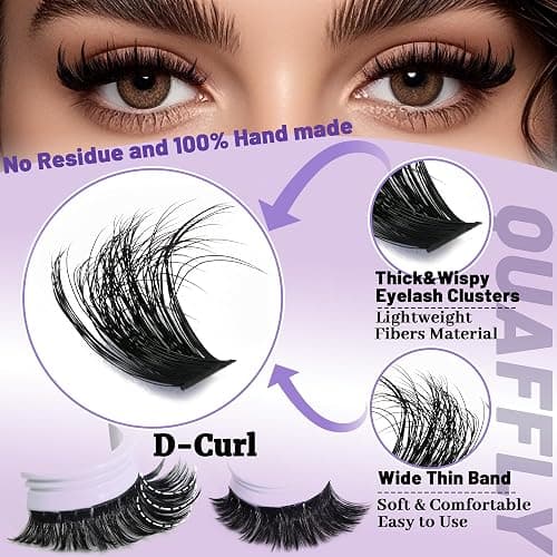 DIY Lash Extension Kit 1676Pcs D Curl Individual Spike Manga Lash Clusters Kit with Bottom Lashes, Lash Bond and Seal, Remover, Tweezers,Brush by QUAFFLY thumbnail 6