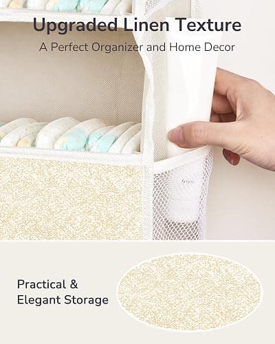 ULG 1 Pack Over Door Organizer with 5 Large Pockets 10 Mesh Side Pockets, Upgraded Linen Texture Over The Door Storage, 44 lbs Weight Capacity Hanging Storage Organizer, Ivory thumbnail 5