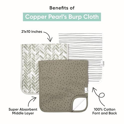 Copper Pearl Premium Baby Burp Cloths - 3-Pack Large Cotton Burp Cloths, Extra Soft Spit Up Rags with 3 Absorbent Layers, Perfect for Baby Boy Gifts (21" x 10" Size, Diesel Set) thumbnail 4