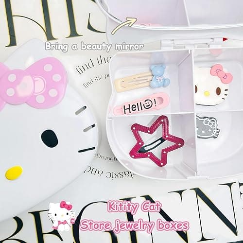 FUAN Kitty jewelry Box Cute Jewelry Anime Kitty Portable Travel Jewelry Case Cartoon Kawaii Jewelry Box For Women Jewelry Charms Kids Jewelry Box Anime Cat Jewelry Case With Mirror thumbnail 4
