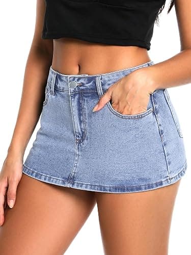 ELLEVEN Low Rise High Stretch Mini Skort Skirt for Women,Denim Skort Shorts with Pockets thumbnail 3