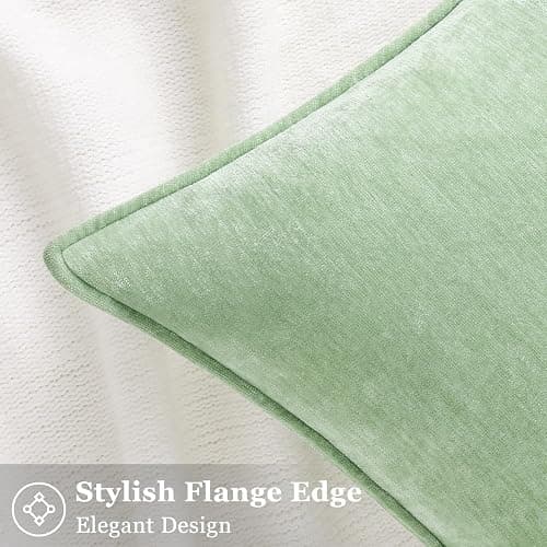 decorUhome Summer Couch Throw Pillow Covers 18x18 Set of 2, Decorative Soft Velvet Modern Cozy Chenille Pillow Cases with Elegant Design for Sofa Bed Living Room Home Decor, Sage Green thumbnail 3