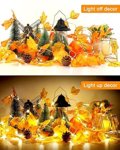 Luditek Fall Decor 3-Pack Fall Leaf Garland with Lights, Total 24.6ft 60 LED Halloween String Lights, Thanksgiving Decorations for Home Holiday Autumn Indoor Friendsgiving Gift thumbnail 6