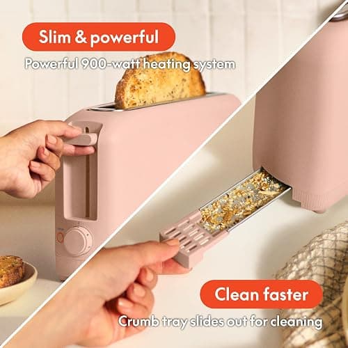 bella 2 Slice Slim Toaster, Fits-anywhere™ Kitchenware, 6 Setting Shade Control with Reheat & Cancel Buttons, Fits sourdough, 10” Long Slot, Anti Jam & Auto Shutoff, 900 Watt, Blossom thumbnail 6