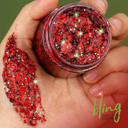 Teenitor Body Glitter, Red Body Glitter Gel, Hair Glitter, Face Glitter, 80g/2.8oz Red Glitter Gel for Face, Makeup, Hair, Eye thumbnail 2