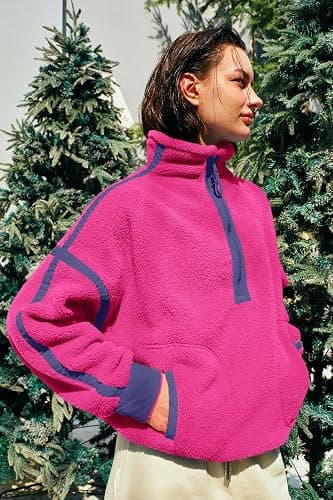 Panadila Womens Half Zip Fleece Pullover Sherpa Jacket | Quarter Zip Tops, Fuzzy Sweater, Soft Cozy Sweatshirt with Pockets, Winter, Warm Coat, Travel Outfits thumbnail 3