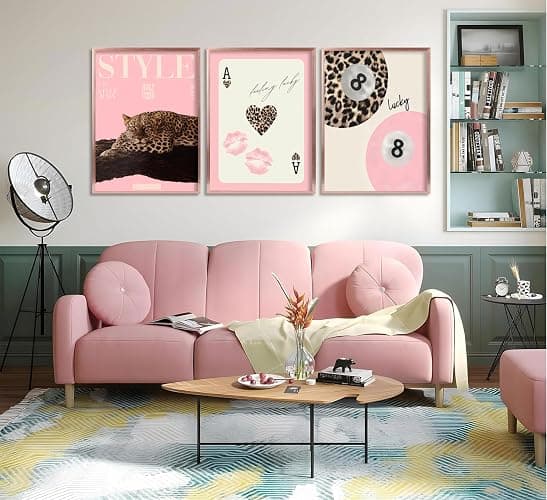 3Pcs Trendy Pink Leopard Wall Art Preppy Leopard Lucky 8 Ball Poster Printing Artwork Y2k Coquette Funky Cheetah Aesthetic Room Decoration for College Apartment, Girls Bedroom Dorm Scene Home Decor thumbnail 2