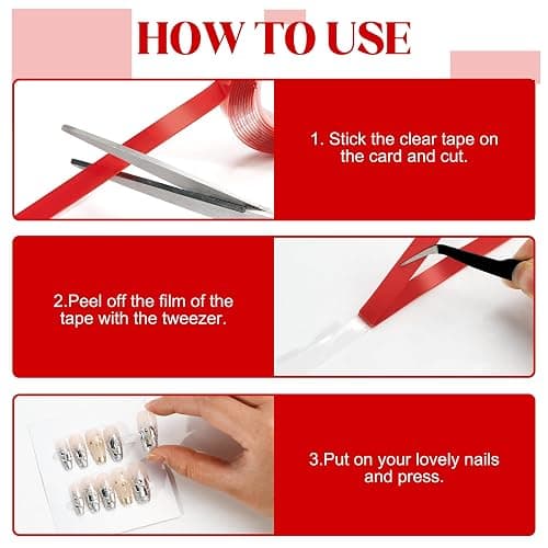 Qenk 6 Rolls of Double Sided Nail Tape Reusable Double Sided Mounting Tape Nail Tape for Press on Nail Packaging Nail Art Pressed Nail Supplies for Nail Tip Color Design Display with Tweezers thumbnail 3