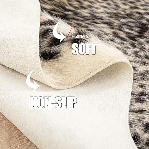 Leopard Print Rug, Cute Faux Cheetah Rugs Cowhide Skin Fur Rug Animal Printed Area Rug Cheetah Carpet for Bedroom,Livingroom, Home Office, 3.3x3.1ft thumbnail 4
