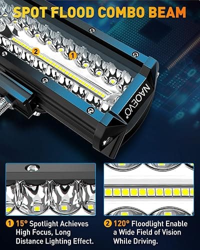 NAOEVO 12 inch LED Light Bar, 300W 30000LM LED Offroad/Driving/Fog Lights LED Bar with Wiring Harness Kit, Spot Flood LED Work Lights for Truck UTV ATV Golf Cart Boat, 1 Pc (White) thumbnail 3