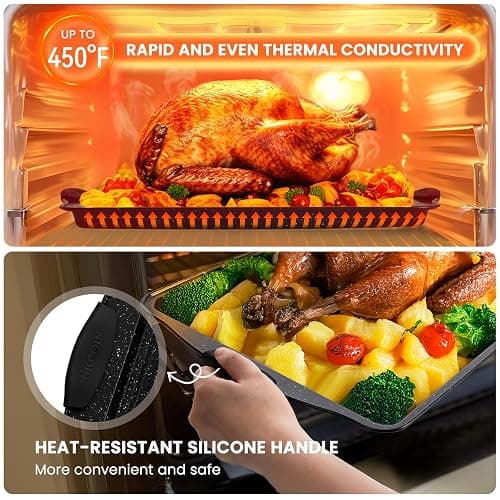Kikcoin 22 PCS Nonstick Baking Pans Set, Stackable Bakeware Sets with Silicone Handles, 450°F Oven Safe Baking Sheet set, Easy Release Cookie Sheets for Baking, Black thumbnail 5