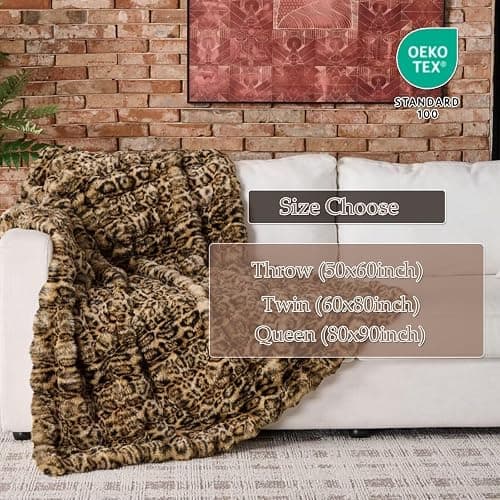 760GSM Faux Rabbit Faux Fur Throw Blanket,Super Thick Warm Bubble Blanket Throw,Fuzzy Luxury Plush Decorative Blanket for Couch Bed Sofa(Leopard Brown,50''x 60'') thumbnail 2