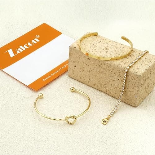 Zalcon Gold Bangle Cuff Knot Bracelet for Women Stack Non Tarnish Gold Plated Cubic Zirconia Tennis Bracelets Jewelry Set for Women Trendy thumbnail 6
