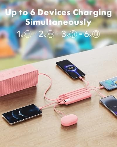 Charmast Portable Charger with Built in Cables, Power Bank with Cords Wires, Slim 10000mAh Travel Battery Pack 6 Outputs 3 Inputs 3A Fast Charging for Samsung Google Pixel LG Moto iPhone iPad thumbnail 3